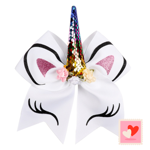 White Unicorn Cheer Bow