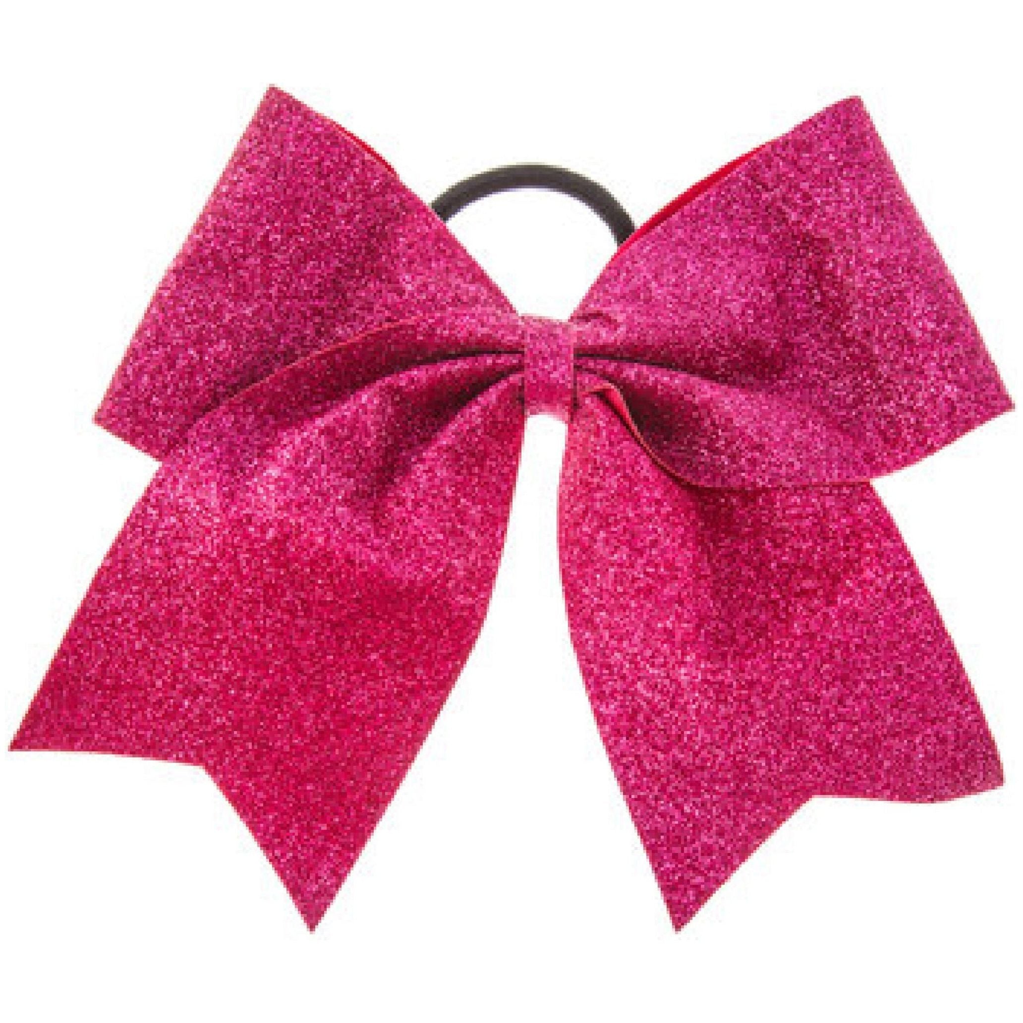 Hot Pink Glitter Cheer Bow for Girls Large Hair Bows with Ponytail Holder Ribbon | Kenz Laurenz