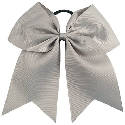 Silver Gray Cheer Bow for Girls Large Hair Bows with Ponytail Holder Ribbon