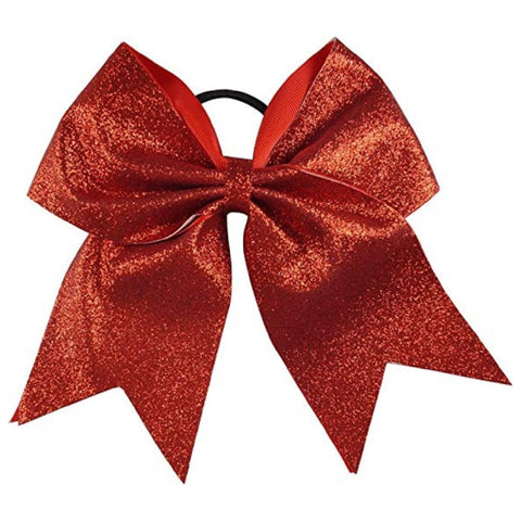 Red Glitter Cheer Bow for Girls Large Hair Bows with Ponytail Holder Ribbon
