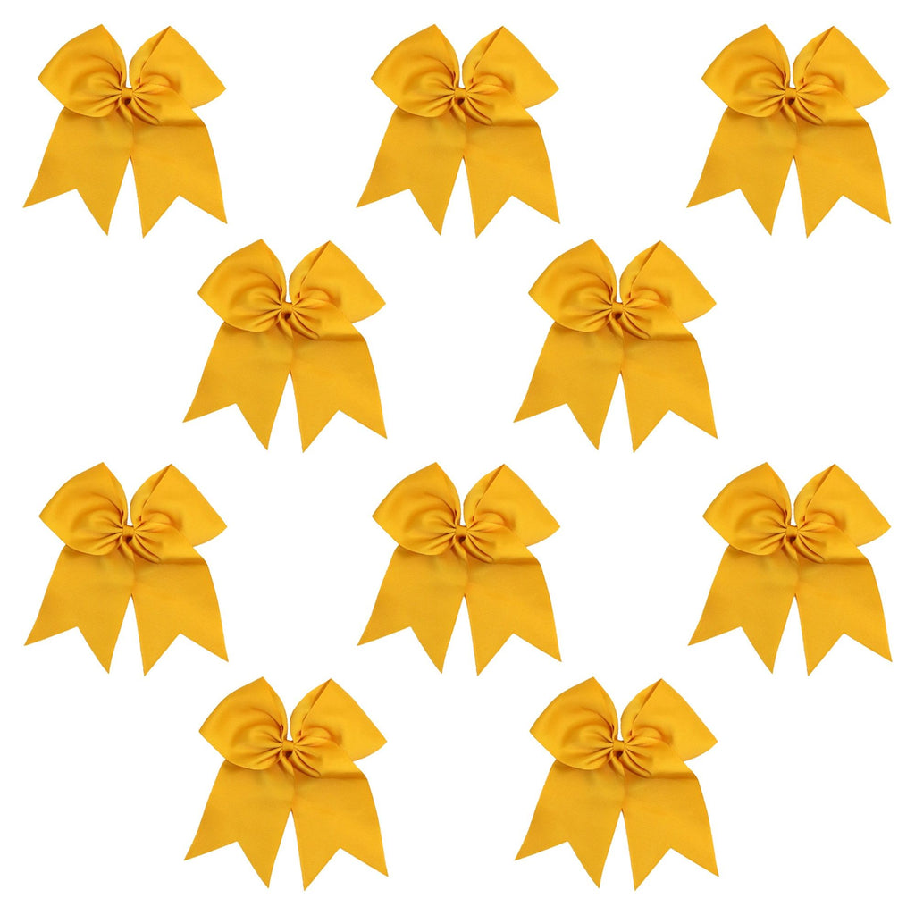 10 Athletic Gold Cheer Bows Large Hair Bow with Ponytail Holder Cheerleader Ponyholders Cheerleading Softball Accessories
