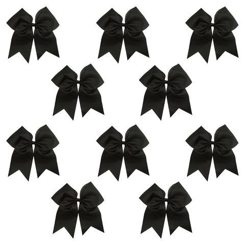 10 Black Cheer Bows for Girls Large Hair Bows with Clip Holder Ribbon