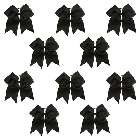 10 Black Cheer Bows Large Hair Bow with Ponytail Holder Cheerleader Cheerleading Softball Accessories