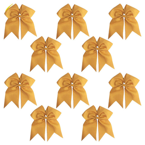10 Gold Cheer Bows Large Hair Bow with Ponytail Holder Cheerleader Ponyholders Cheerleading Softball Accessories