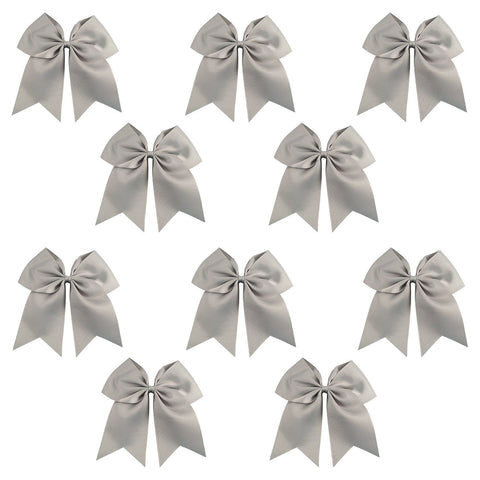 10 Gray Cheer Bows for Girls Large Hair Bows with Clip Holder Ribbon
