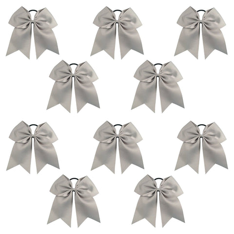 10 Gray Cheer Bows Large Hair Bow with Ponytail Holder Cheerleader Ponyholders Cheerleading Softball Accessories
