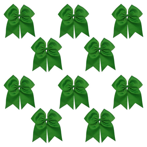 10 Green Cheer Bows for Girls Large Hair Bows with Clip Holder Ribbon