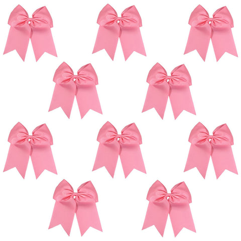 10 Light Pink Cheer Bows for Girls Large Hair Bows with Clip Holder Ribbon