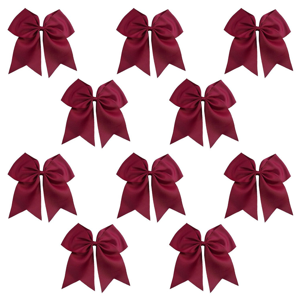 10 Maroon Cheer Bows for Girls Large Hair Bows with Clip Holder Ribbon