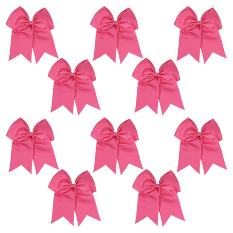 10 Med Pink Cheer Bows Large Hair Bow with Ponytail Holder Cheerleader Ponyholders Cheerleading Softball Accessories