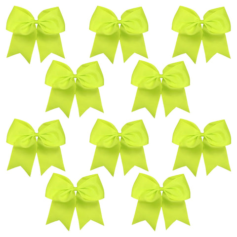 10 Neon Yellow Cheer Bows Large Hair Bow with Ponytail Holder Cheerleader Ponyholders Cheerleading Softball Accessories