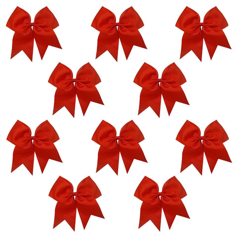 10 Red Cheer Bows Large Hair Bow with Ponytail Holder Cheerleader Ponyholders Cheerleading Softball Accessories