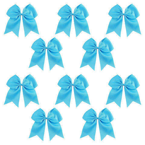 10 Carolina Blue Cheer Bows Large Hair Bow with Ponytail Holder Cheerleader Ponyholders Cheerleading Softball Accessories | Kenz Laurenz