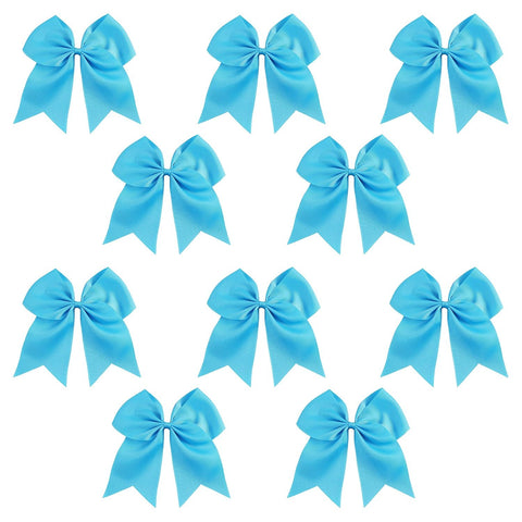 10 Teal Cheer Bows for Girls Large Hair Bows with Clip Holder Ribbon
