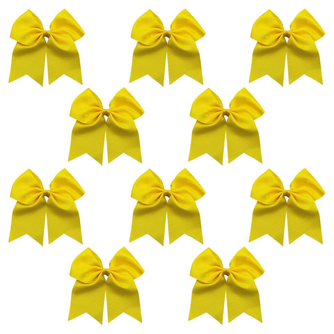 10 Yellow Cheer Bows Large Hair Bow with Ponytail Holder Cheerleader Ponyholders Cheerleading Softball Accessories