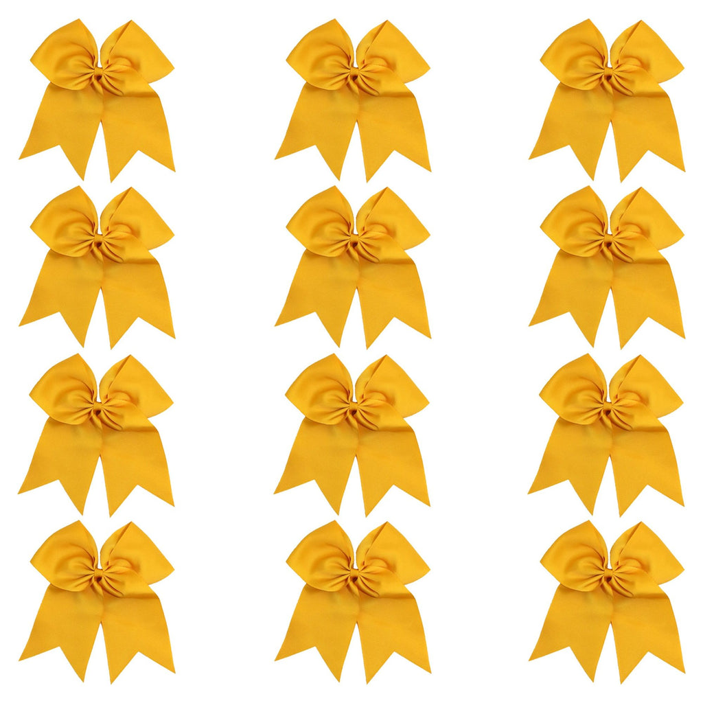 12 Athletic Gold Cheer Bows for Girls Large Hair Bows with Clip Holder Ribbon