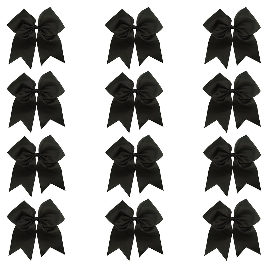 12 Black Cheer Bows for Girls Large Hair Bows with Clip Holder Ribbon