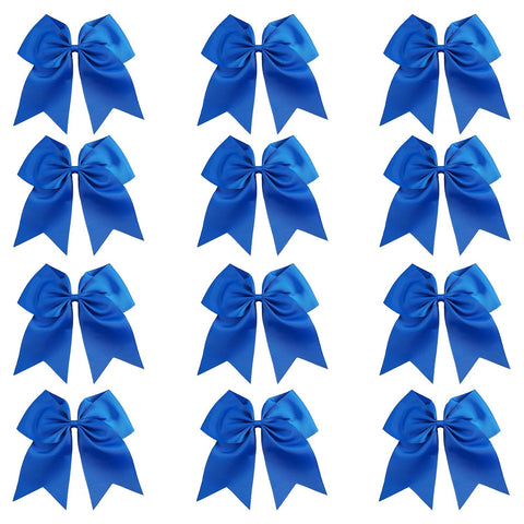 12 Blue Cheer Bows for Girls Large Hair Bows with Clip Holder Ribbon