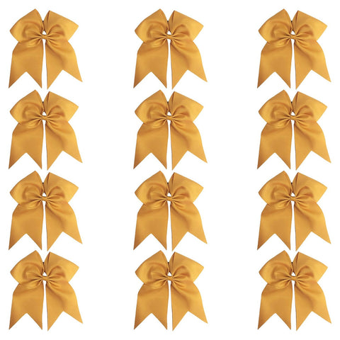 12 Gold Cheer Bows for Girls Large Hair Bows with Clip Holder Ribbon
