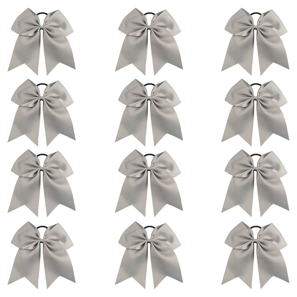 12 Gray Cheer Bows for Girls Large Hair Bows with Clip Holder Ribbon