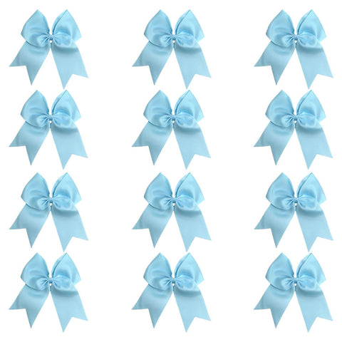 12 Light Blue Cheer Bows for Girls Large Hair Bows with Clip Holder Ribbon