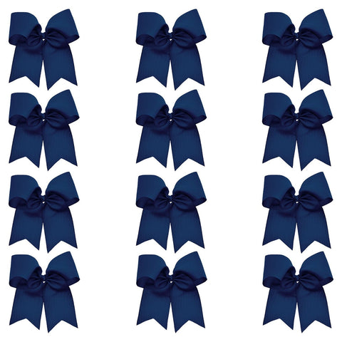 12 Navy Cheer Bows for Girls Large Hair Bows with Clip Holder Ribbon