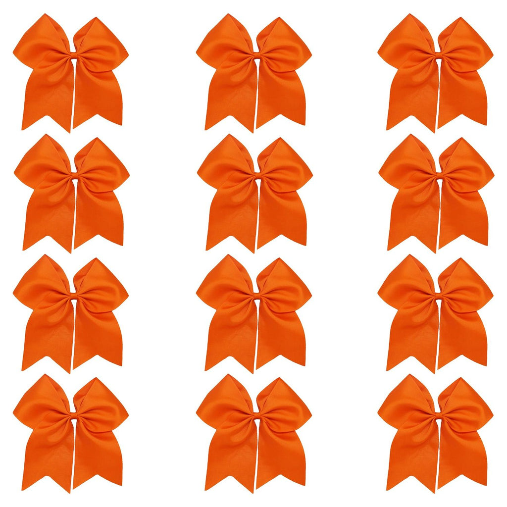 12 Orange Cheer Bows for Girls Large Hair Bows with Clip Holder Ribbon