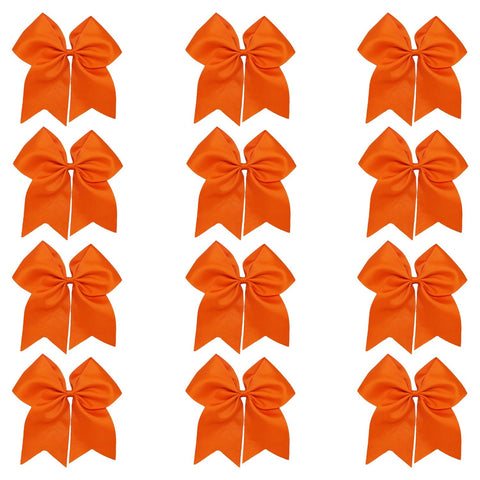 12 Orange Cheer Bows for Girls Large Hair Bows with Clip Holder Ribbon