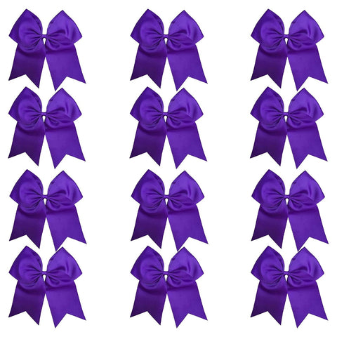12 Purple Cheer Bows for Girls Large Hair Bows with Clip Holder Ribbon