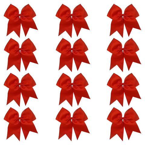 12 Red Cheer Bows for Girls Large Hair Bows with Clip Holder Ribbon