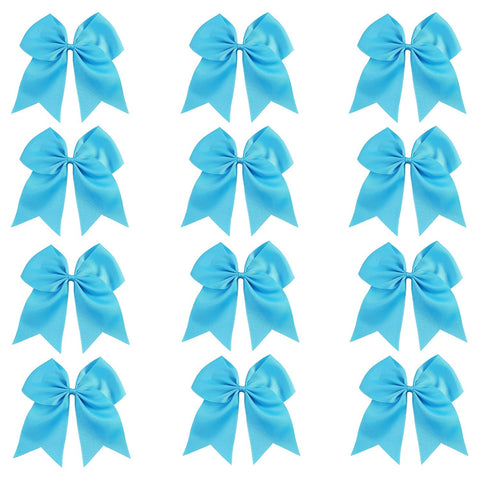 12 Teal Cheer Bows Large Hair Bow with Ponytail Holder Cheerleader Ponyholders Cheerleading Softball Accessories