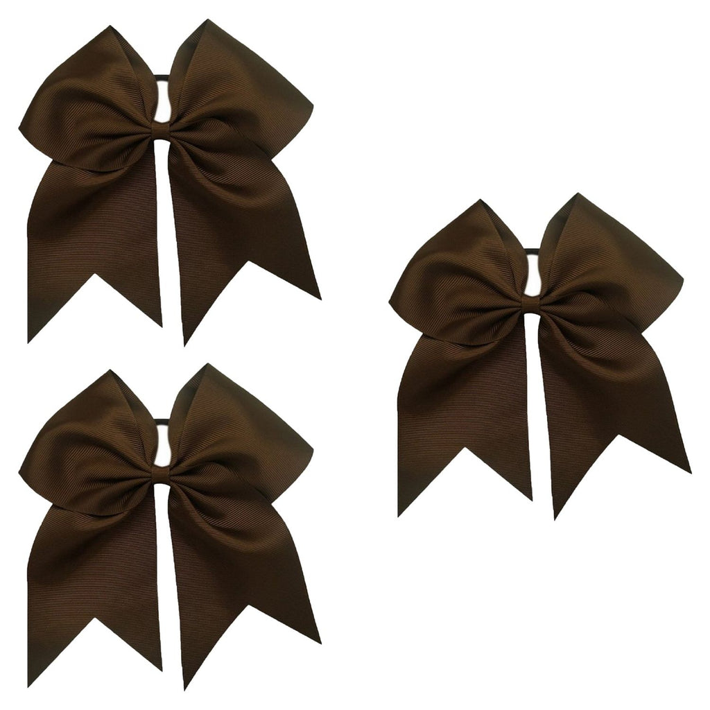 3 Brown Cheer Bows Large Hair Bow with Ponytail Holder Cheerleader Ribbon Cheerleading Softball Accessories