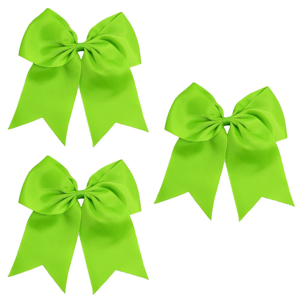 3 Lime Green Cheer Bow Large Hair Bows with Ponytail Holder Cheerleader Ribbon Cheerleading Softball Accessories