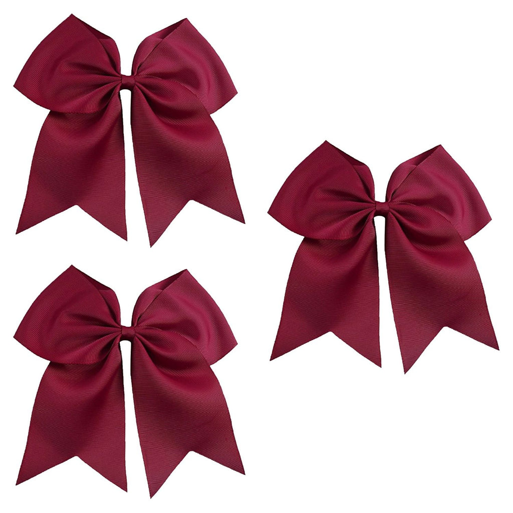 3 Maroon Cheer Bow Large Hair Bows with Ponytail Holder Cheerleader Ribbon Cheerleading Softball Accessories