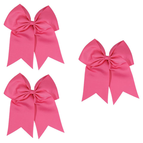 3 Medium Pink Cheer Bow Large Hair Bows with Ponytail Holder Cheerleader Ribbon Cheerleading Softball Accessories