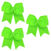 3 Neon Green Cheer Bows Large Hair Bows with Ponytail Holder Cheerleader Ribbon Cheerleading Softball Accessories