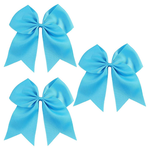 3 Teal Cheer Bow for Girls Large Hair Bows with Ponytail Holder Ribbon