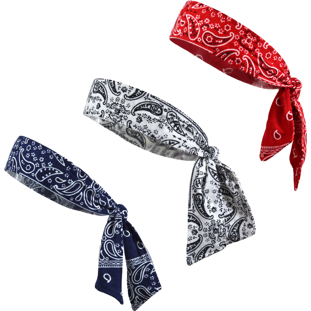 Running Headbands Tie in the Back 3 Moisture Wicking Athletic Head Sweat Band Bandana Red White Navy