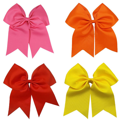 Warm Set 4 Cheer Bows Large Hair Bow with Ponytail Holder Cheerleader Ponyholders Cheerleading Softball Accessories