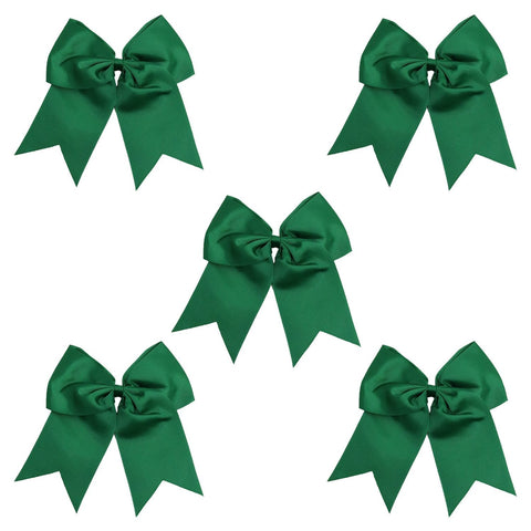5 Forest Green Cheer Bow Large Hair Bows with Ponytail Holder Cheerleader Ribbon Cheerleading Softball Accessories