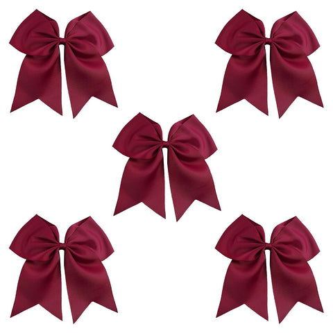 5 Maroon Cheer Bow Large Hair Bows with Ponytail Holder Cheerleader Ribbon Cheerleading Softball Accessories