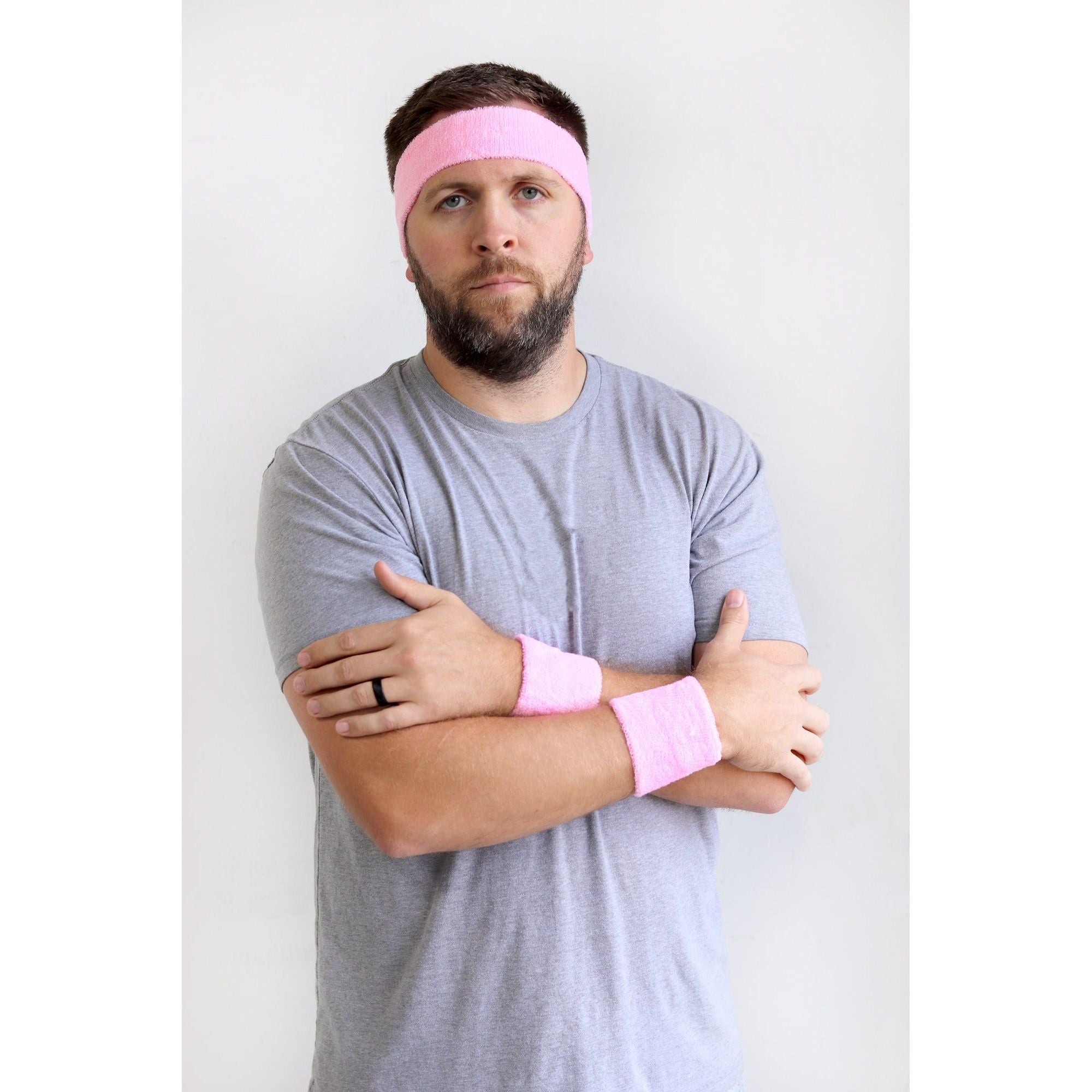 Sweatbands Terry Cotton Sports Headband Sweat Absorbing Head Band Pink