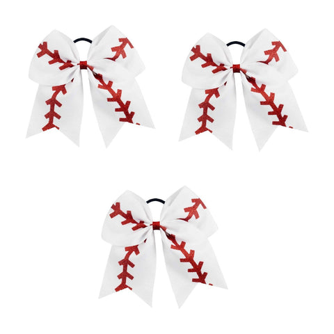 3 Baseball Cheer Bow for Girls Large Sports Hair Bows with Ponytail Holder Ribbon