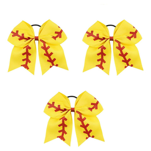 3 Softball Cheer Bow for Girls Large Sports Hair Bows with Ponytail Holder