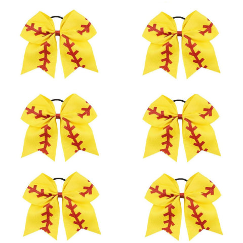 6 Softball Cheer Bow for Girls Large Sports Hair Bows with Ponytail Holder Ribbon