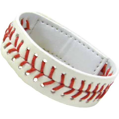 Baseball Velcro Sports Bracelet Wristlet Adjustable Wrist Cuff for Guys, Boys, Women, Teens, and Kids Armband White With Red Baseball Stitching
