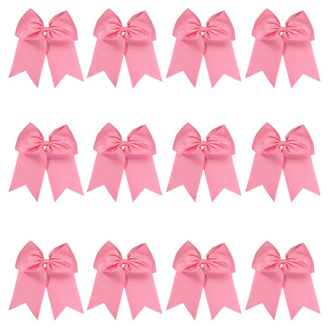 12 Light Pink Cheer Bows for Girls Large Hair Bows with Clip Holder Ribbon