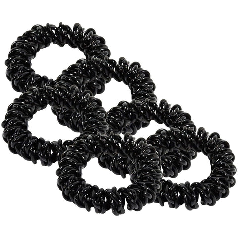 6 Black Spiral Hair Ties Elastic Coils Ponytail Holders Plastic Rubber Band