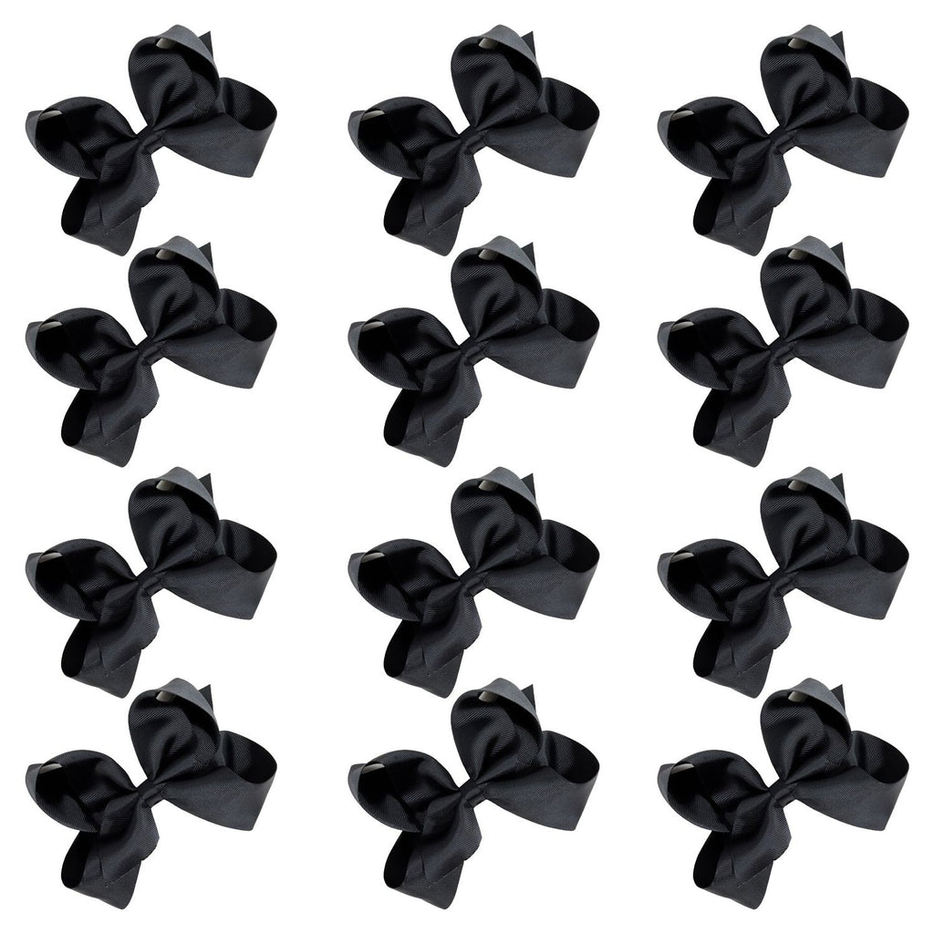 12 Black Classic Cheer Bows Large Hair Bow with Clip