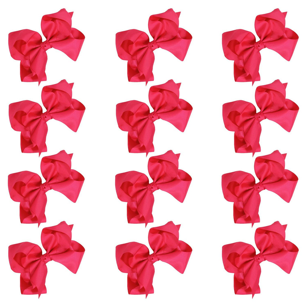 12 Hot Pink Classic Cheer Bows Large Hair Bow with Clip